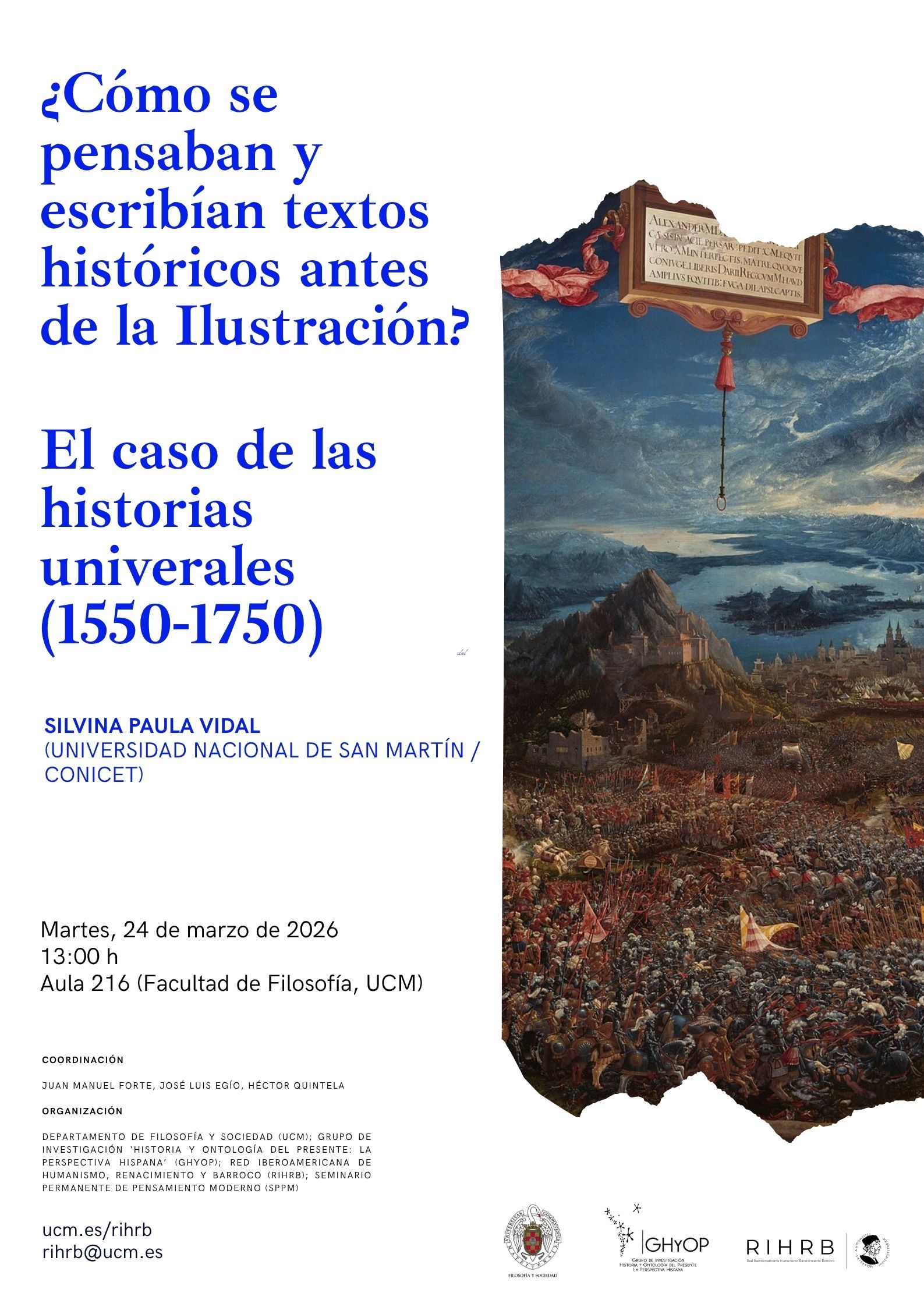 Conferencia de Silvina Vidal: ¿Cómo se pensaban y escribían textos históricos antes de la Ilustración? El caso de las historias universales (1550-1750)